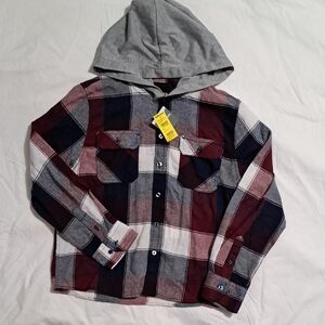 RSQ Boys Hooded Plaid Button-Down Shirt - Burgundy, Navy, Gray